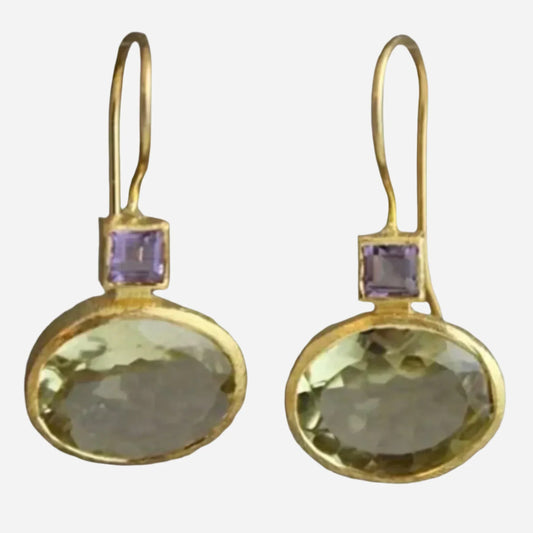 Vintage Green Crystal Gold Earrings