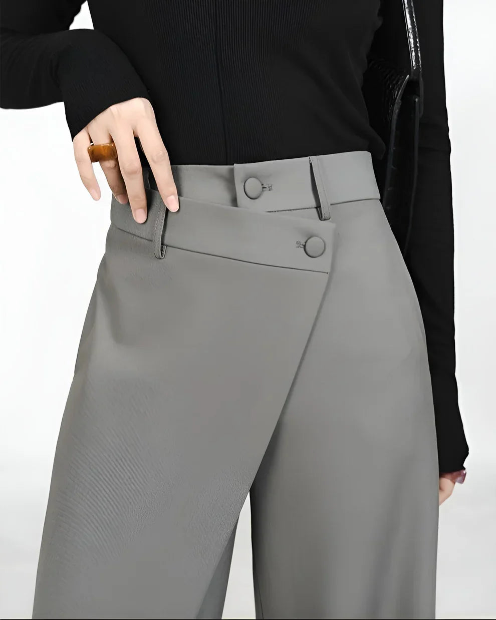 Asymmetrical Layer Button Wide Leg Dress Pants