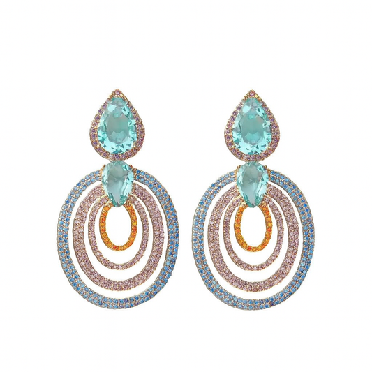 Rose gold colored earrings with turquoise colored zirconias