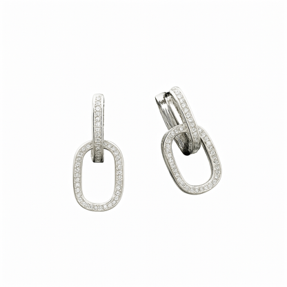Silver-colored link earrings with zirconia