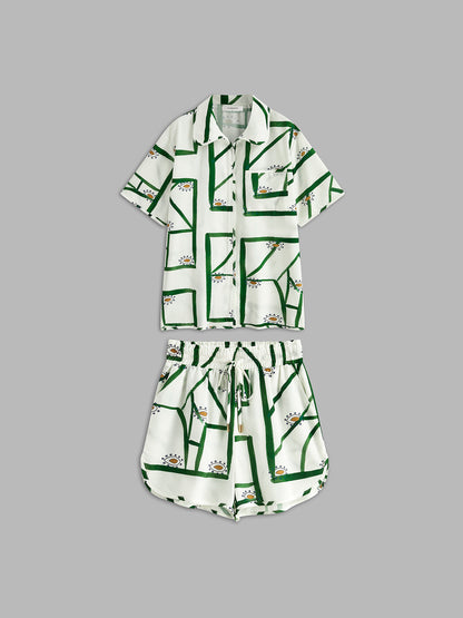 Print Drawstring Shorts Set