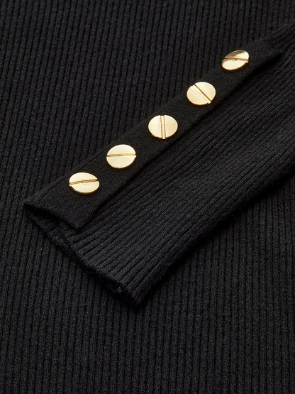 Metal Button Ribbed Knit Top