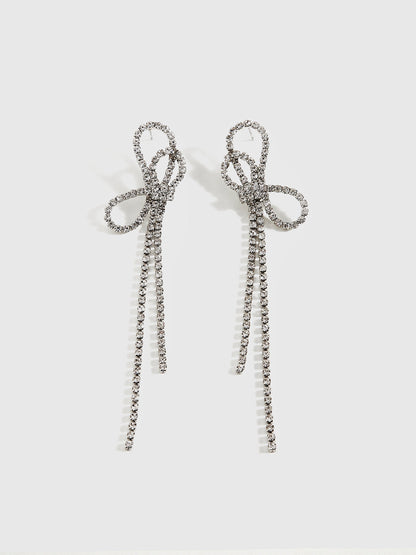 Rhinestone Bow Tassel Earrings