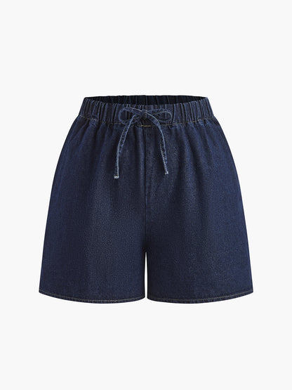 Denim Tie Front Shorts Set