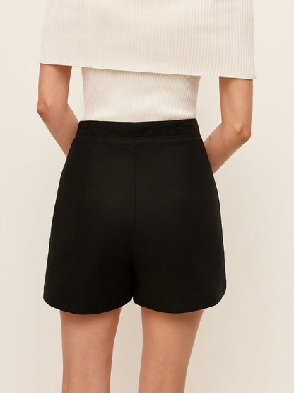 Cotton & Linen Pocket Detail Shorts Without Belt