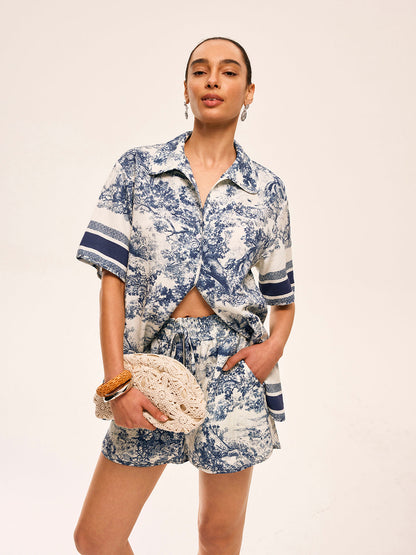Printed Contrast Trim Shorts Sets