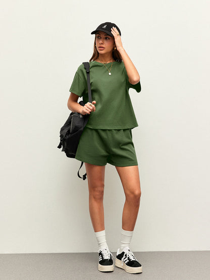 Cotton Stripe Side Detail Shorts Set