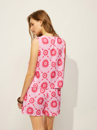 Floral Print Shorts Set With Pockets