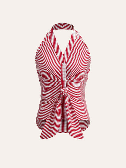 Striped Halter Tie Top