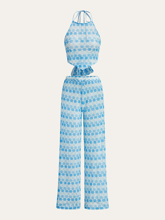Tie-Back Crochet Halter Pants Set