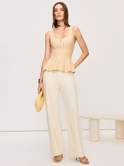 Zip-Front Peplum Knit Top