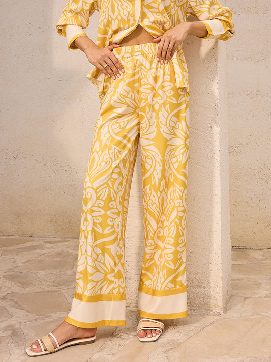 Patterned Mid-Waisted Wide-Leg Pants