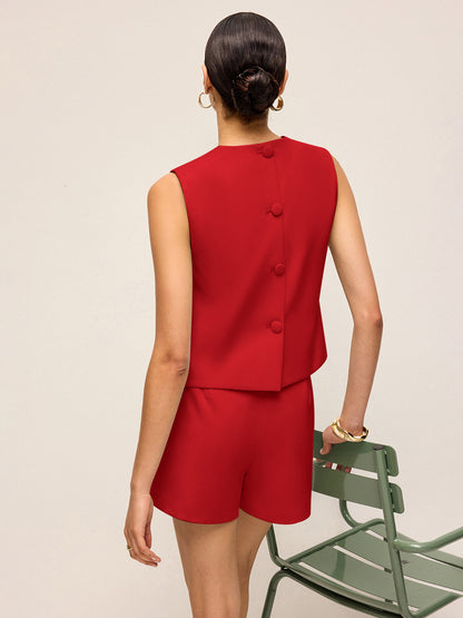 Minimalist Back Button Sleeveless Shorts Set