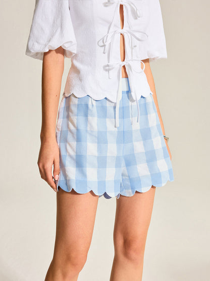 Gingham Scallop Hem Shorts