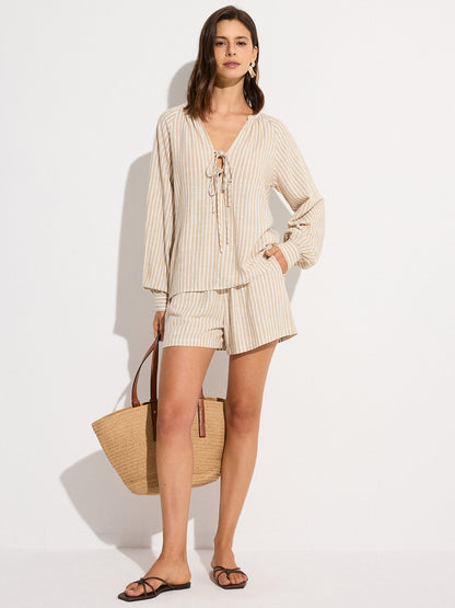 Striped Linen & Cotton Shorts Set