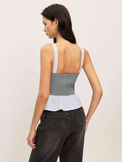 Striped & Solid Peplum Buttoned Top