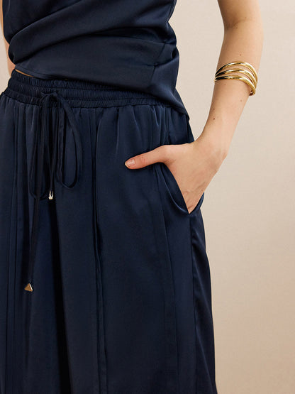 Satin Halter Neck Top and Wide-Leg Pants Set
