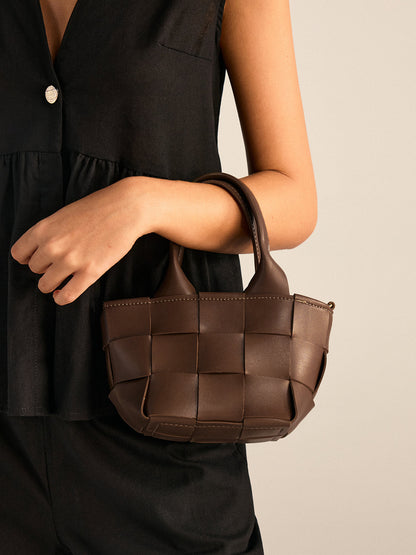 Faux Leather Woven Tote Bag