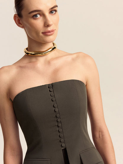 Strapless Top and Wide-Leg Pants Set