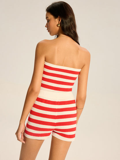 Striped Knit Strapless Top and Shorts Set