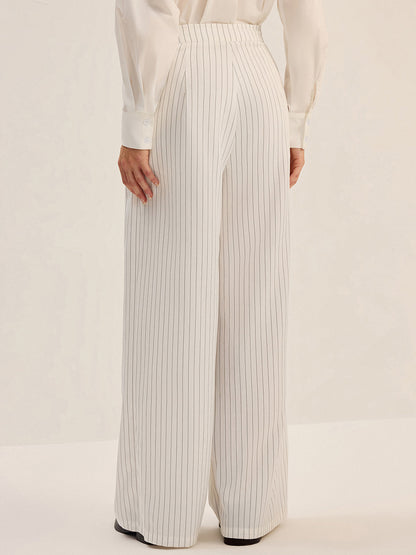 Pinstripe Wide-Leg Pants