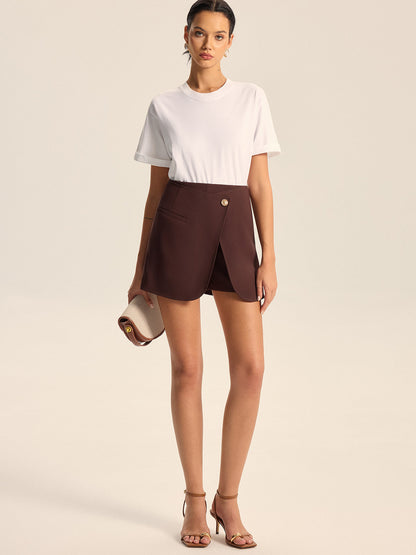 Mid Waist Asymmetric Wrap Shorts