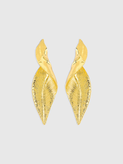 Golden Leaf-Shaped Drop Earrings