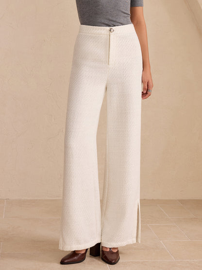 Tweed Side Slit Wide-Leg Pants