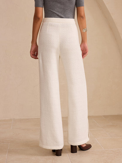 Tweed Side Slit Wide-Leg Pants