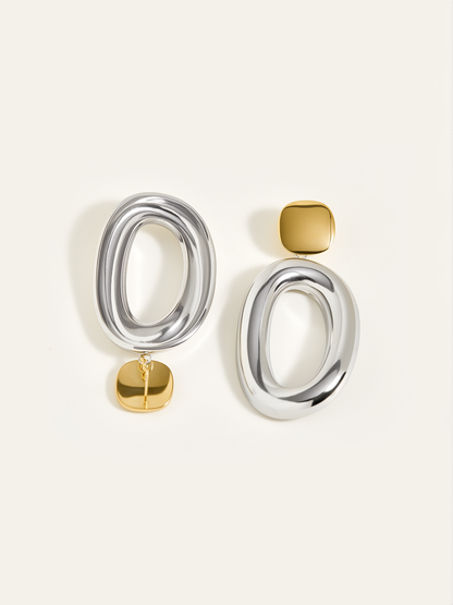 Two-Tone Smooth Oval Drop Earrings