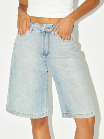 Mid-Waist Denim Bermuda Shorts