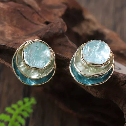 Vintage Handpainted Multi-Layered Rounded Earrings