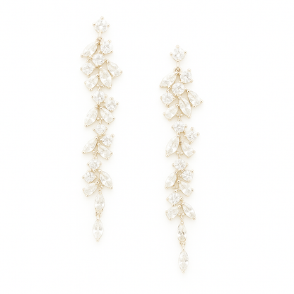 Silver-colored leaf dance earrings with zirconia