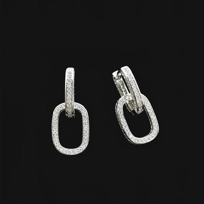 Silver-colored link earrings with zirconia